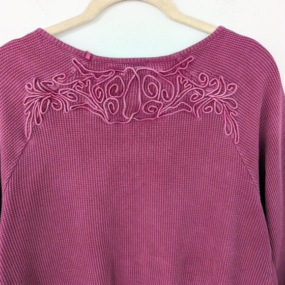 Soft Surroundings Camden Waffle Knit Embroidered Long sleeve Top Purple Large PL - Picture 3 of 6